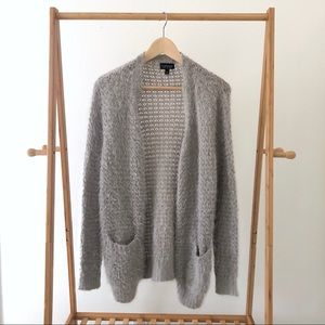 Topshop Grey Fuzzy Knit Open Front Cardigan